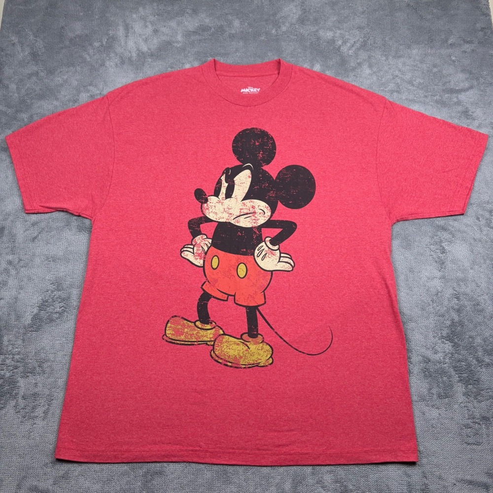 Disney Mickey Mouse Grumpy Graphic T-Shirt Mens 3XL Red Heathered Distressed